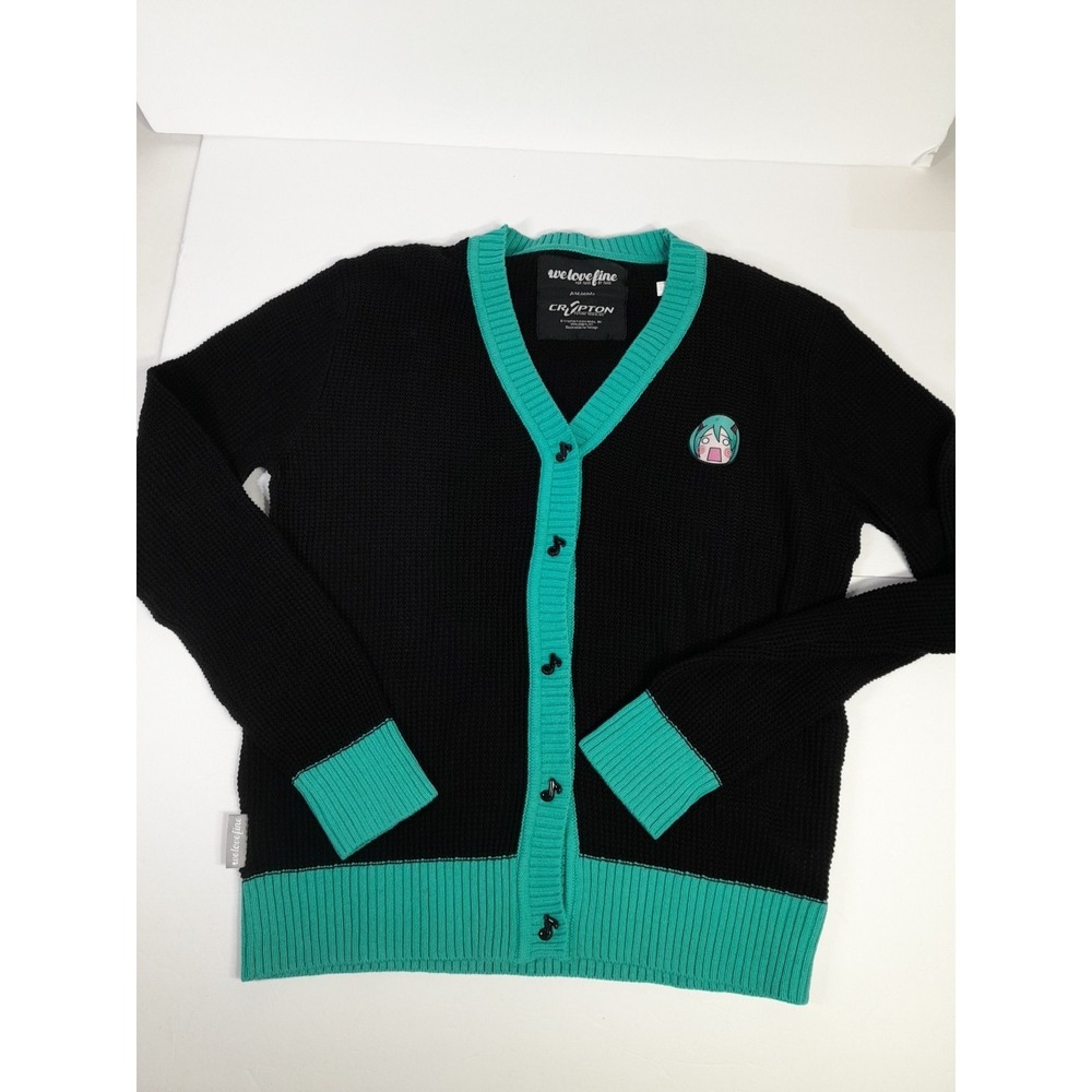 We Love Fine Crypton Hatsune Miku Vocaloid Boyfriend Sweater Cardigan Women Sz L